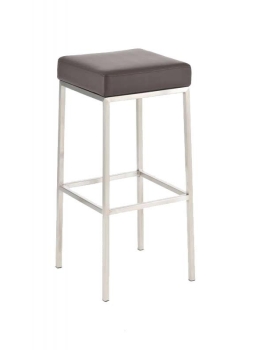 Barhocker mit gebürstetem Edelstahlgestell, Sitzpolster braun