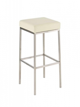 Barhocker mit gebürstetem Edelstahlgestell, Sitzpolster creme
