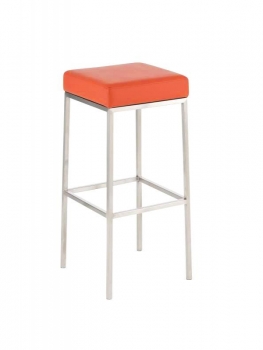 Barhocker mit gebürstetem Edelstahlgestell, Sitzpolster orange
