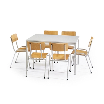 6 Kantinenstühle mit 120 x 80 cm Allzwecktisch