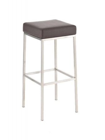 Barhocker mit gebürstetem Edelstahlgestell, Sitzpolster braun