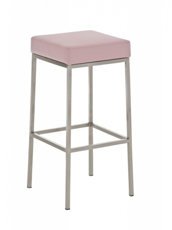 Barhocker mit gebürstetem Edelstahlgestell, Sitzpolster pink