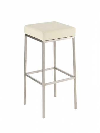 Barhocker mit gebürstetem Edelstahlgestell, Sitzpolster creme