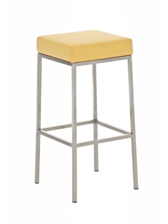 Barhocker mit gebürstetem Edelstahlgestell, Sitzpolster gelb