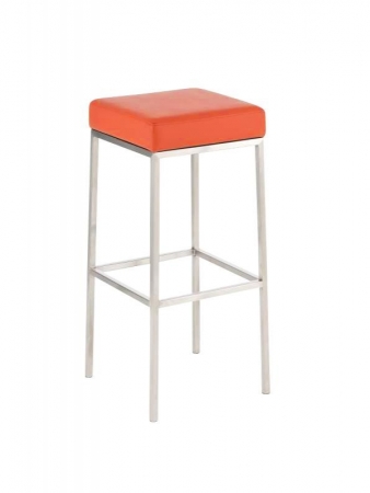Barhocker mit gebürstetem Edelstahlgestell, Sitzpolster orange