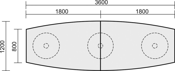 Großer komfortabler Konferenztisch 3,6 x 1,2 m Skizze