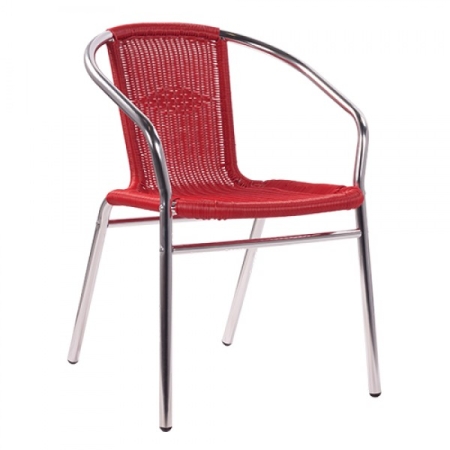 Aluminium-Bistrostühle mit Geflecht aus Neoprofil rot