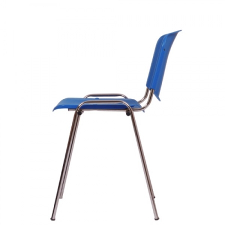 Besucherstühle Typ B146 mit Chromgestell und blauem Kunststoff (Seitenansicht)