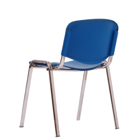 Besucherstühle Typ B146 mit Chromgestell und blauem Kunststoff (Rückseite)
