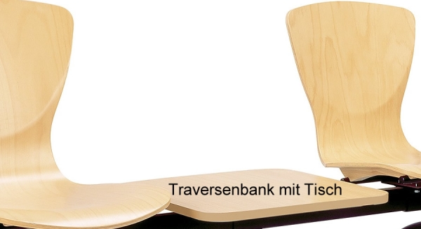 Traversenbank mit 4 Holzsitzschalen Typ BT100 mit Ablagetisch